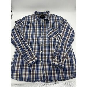 Farrell Flannel Shirt Mens XL Blue White Striped Cotton Made in India Button Up
